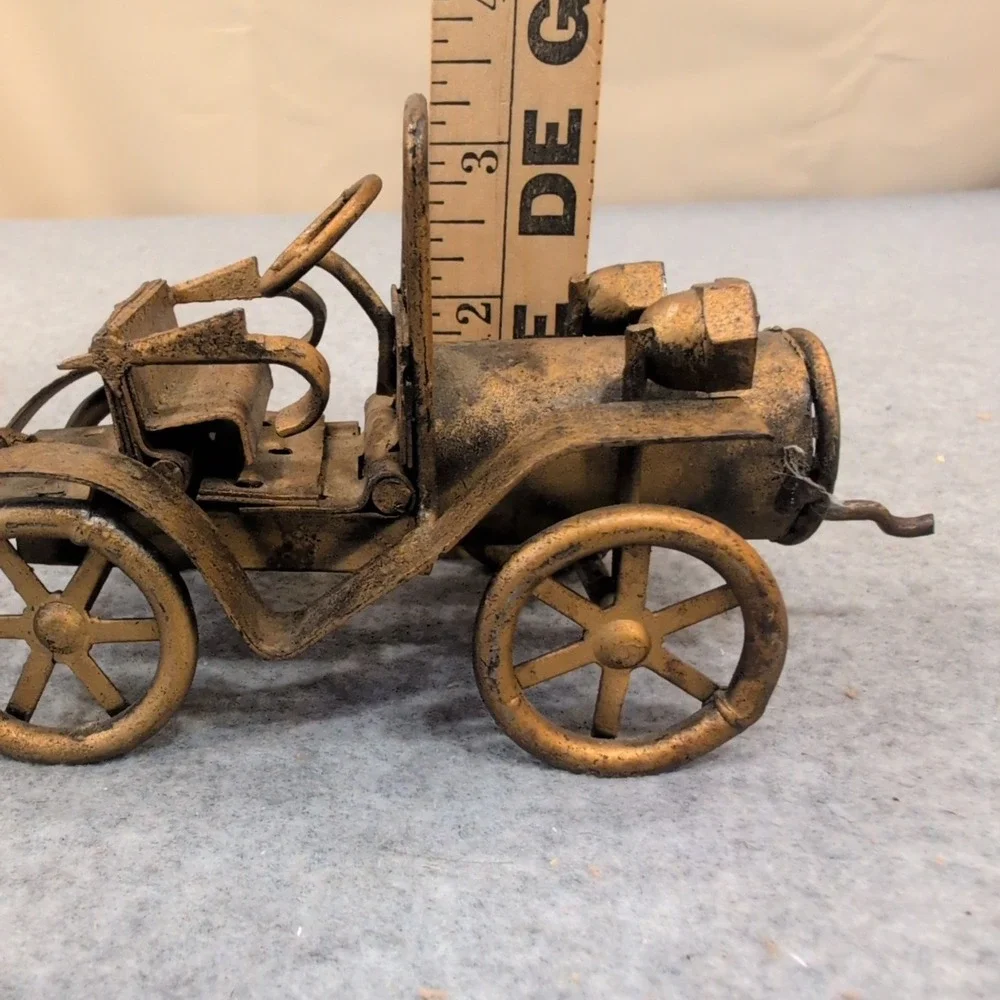 Vintage Style Metal Horseless Carriage Miniature Model Gold Tone Decor - Picture 5 of 7